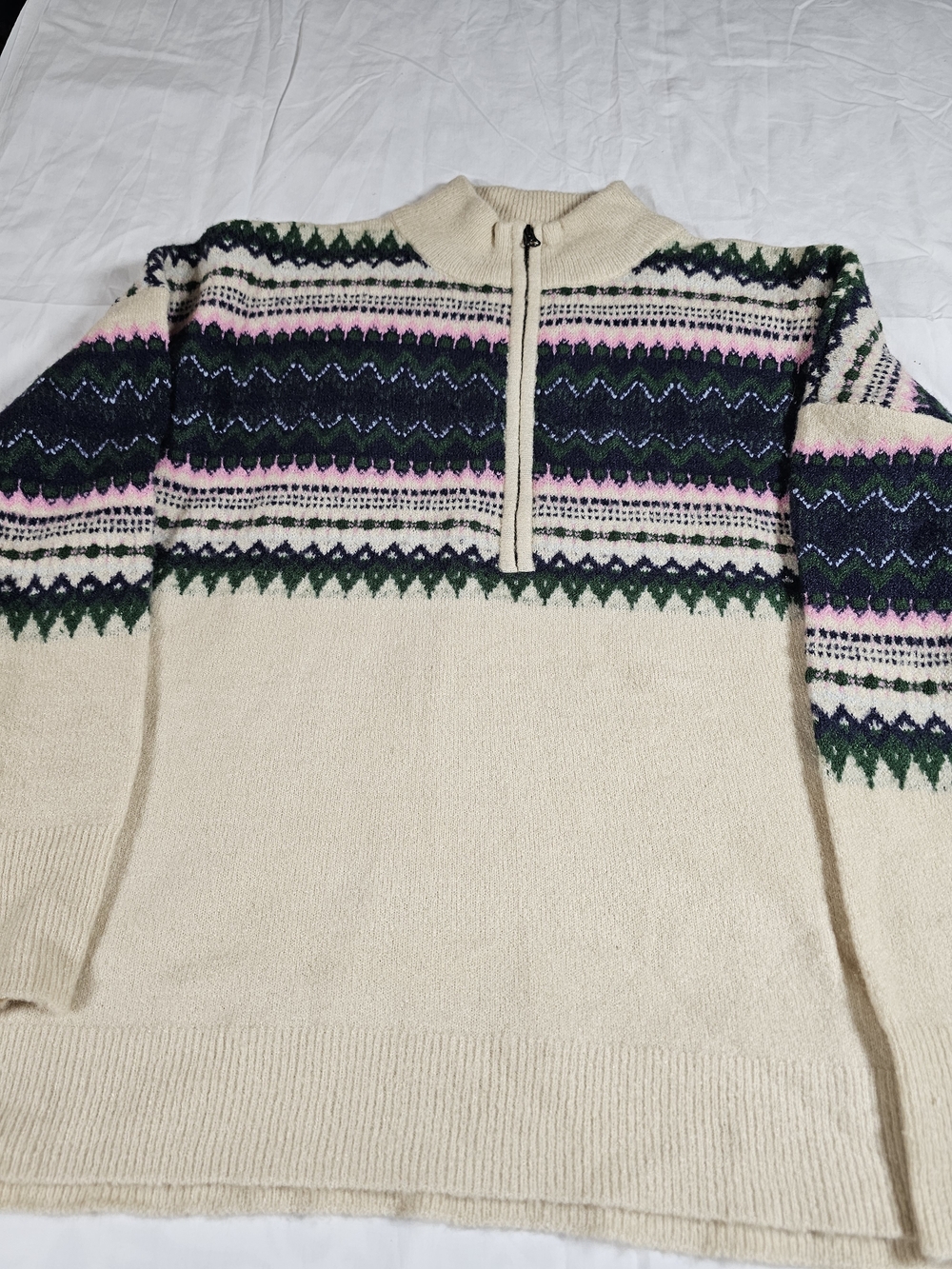 Women's Cream Fair Isle Half-Zip Sweater Large